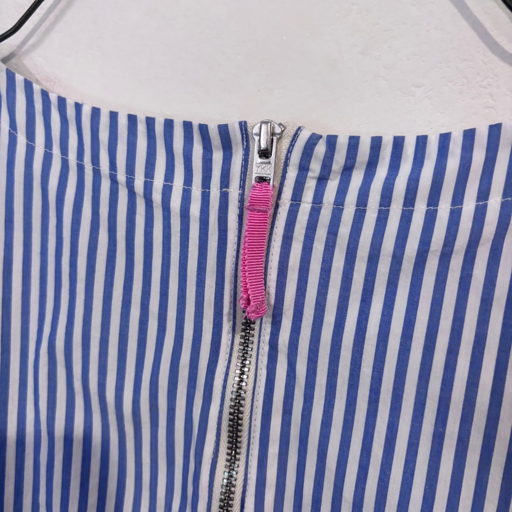 Crewcuts Girls Blue Striped Dress- Size 10- Bow Waist + Pink Zipper Accent - Picture 3 of 6